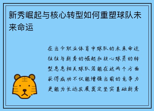 新秀崛起与核心转型如何重塑球队未来命运